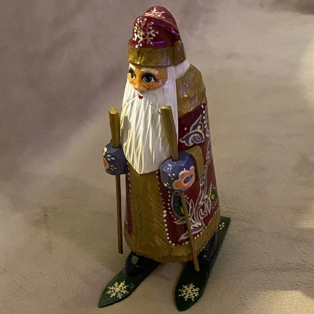 Russian Handcrafted Holiday Santa Figurine - Red and Gold 8”